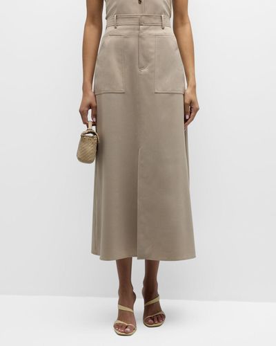 ADEAM Tessa Slit A-Line Midi Skirt - Natural