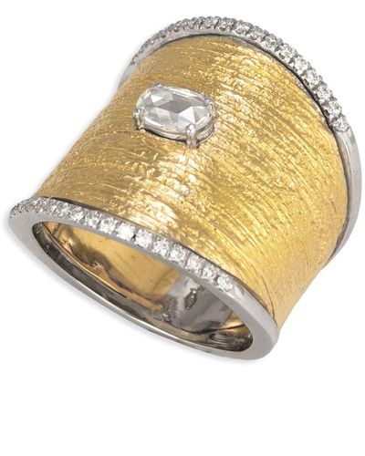 Staurino 18k Wide Ring W/ Diamond Trim, Size 6.75 - Metallic