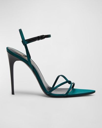 Saint Laurent Gippy Silk Ankle-strap Sandals - Blue
