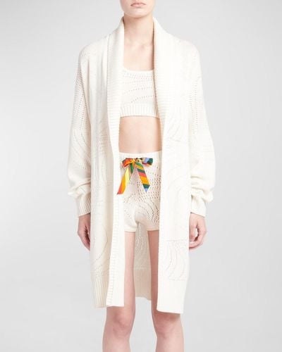 Emilio Pucci Cashmere Pointelle Knit Wrap Cardigan - White