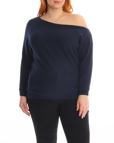 Minnie Rose Plus Plus Size Off-shoulder Cashmere Sweater - Blue