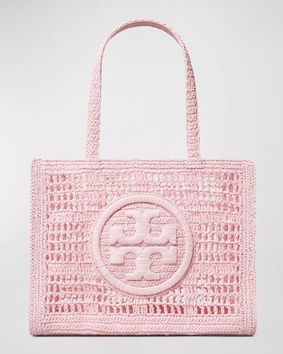 Tory Burch Ella Small Crochet Straw Tote Bag - Pink