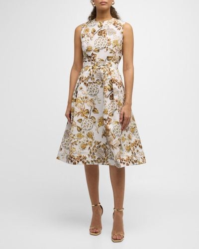 Mary Katrantzou Hepburn Floral-Print Sleeveless Fit-&-Flare Dress - Natural