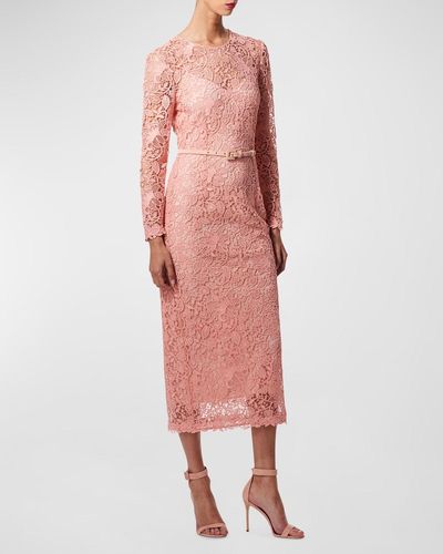 Carolina Herrera Lace Crewneck Midi Dress - Pink
