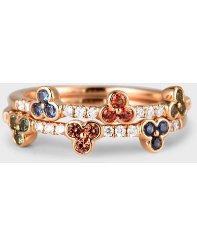Lisa Nik 18k Rose Gold Rainbow Sapphire Ring With Diamonds, Size 6 - White