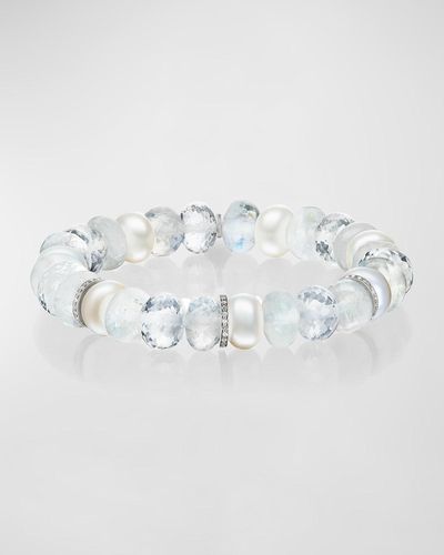 Sheryl Lowe 8Mm Mixed Bead Bracelet With 3 Diamond Rondelles - Metallic