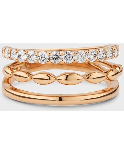 Etho Maria 18k Pink Gold 3 Row Ring With Diamonds - Metallic