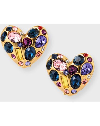 Oscar de la Renta Gemstone Heart Clip-On Earrings - Blue