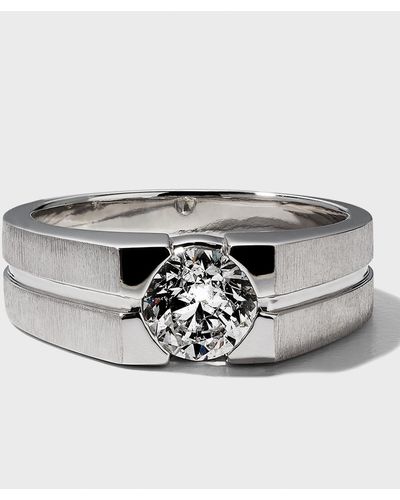 Neiman Marcus 18k White Gold Round Diamond Solitaire Ring, Size 9.5 - Metallic