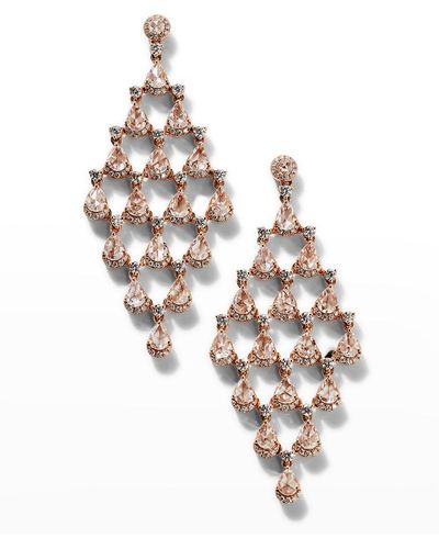 64 Facets Rose Gold Pear And Round Diamond Chandelier Earrings - Metallic