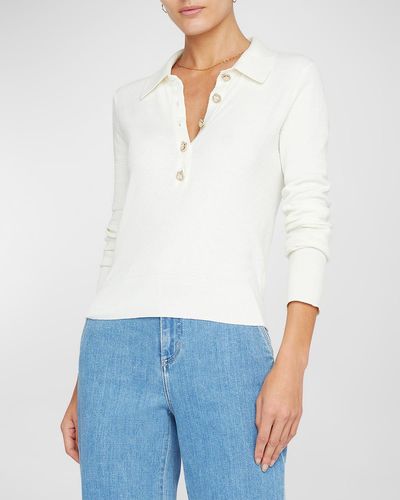 L'Agence Sterling Jewel-Button Sweater - White