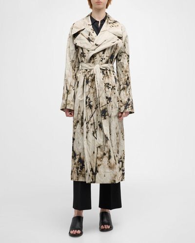 Lafayette 148 New York Abstract-Print Belted Trench Coat - Natural