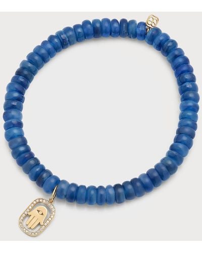 Sydney Evan Diamond Hamsa Charm On Kyanite Rondelle Bracelet - Blue