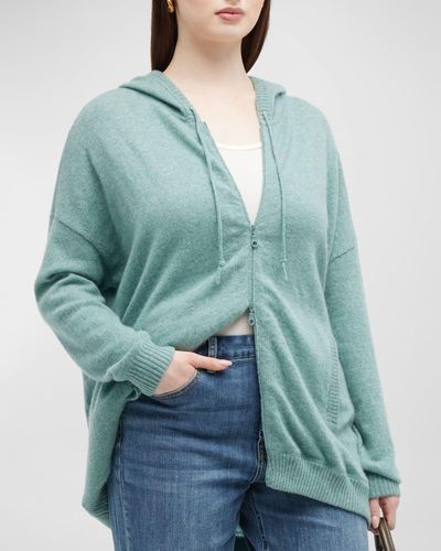 Minnie Rose Plus Plus Size Cashmere Zip-Front Hoodie - Green