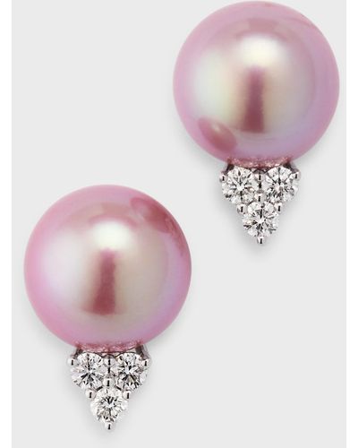 Pearls By Shari 18k White Gold Pink Kasumiga Pearl And Diamond Earrings