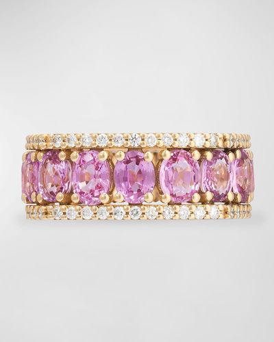 Miseno Procida 18k Yellow Gold Ring With White Diamonds And Pink Sapphires