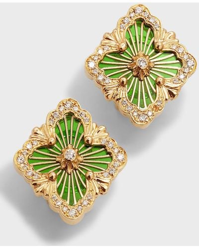 Buccellati Opera Tulle Medium Button Earrings In Green With Diamonds - Metallic