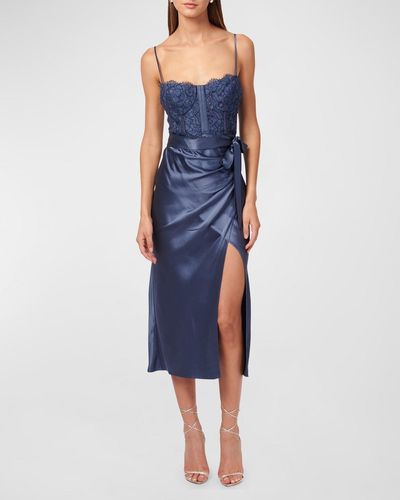 Cami NYC Tricia Bustier Lace Satin Wrap-Skirt Midi Dress - Blue