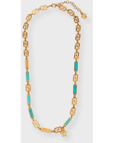Versace Turquoise La Greca Chain Necklace - Blue