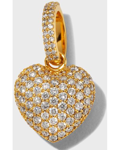 Buddha Mama 20k Pave Diamond Puffy Heart Pendant, 13mm - Metallic