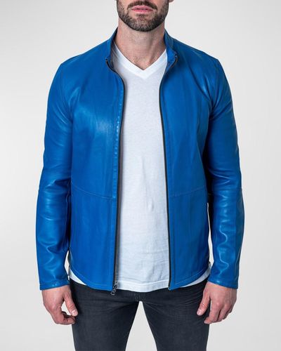 Maceoo Reversible Leather Lab Jacket - Blue