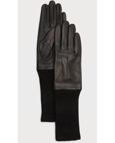 Vince Ribbed Cashmere & Leather Gloves - Black