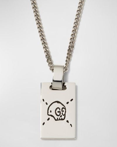 Gucci Sterling Silver Ghost Tag Pendant Necklace - White