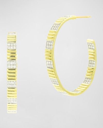Freida Rothman Cubic Zirconia Striped Hoop Earrings - Metallic