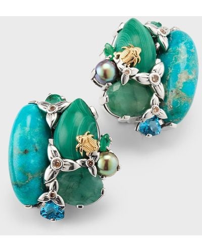 Stephen Dweck Malachite, Emerald, Topaz, Pearl And Champagne Diamond Earrings - Blue