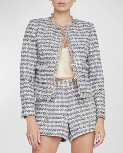 L'Agence Angelina Plaid Tweed Jacket - Gray