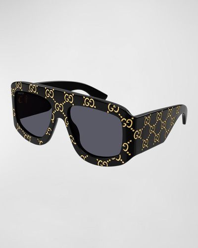 Gucci GG0983Sm Monogram Acetate Shield Sunglasses - Black