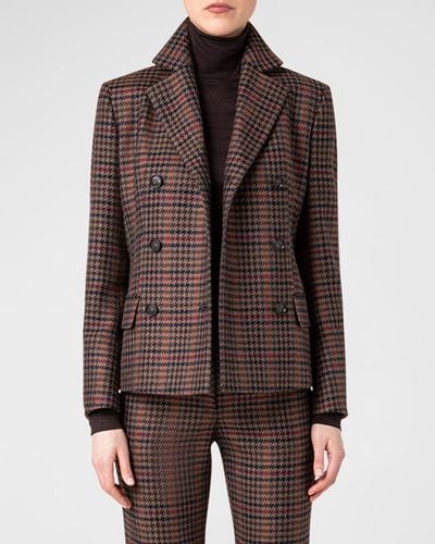 Akris Double-breasted Wool Check Jacket - Brown
