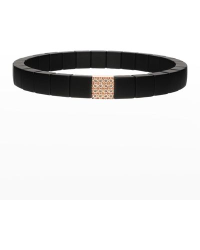 ’ROBERTO DEMEGLIO Rose And Matte Ceramic Scacco Stretch Bracelet With One Champagne Diamond Section - Black