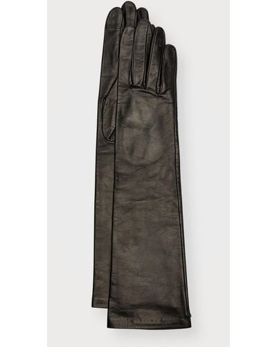 Agnelle Long Leather Gloves - Black