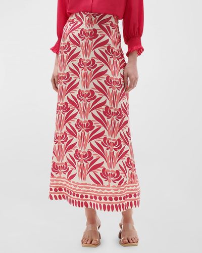 Figue Isla Printed Silk A-Line Midi Skirt - Red