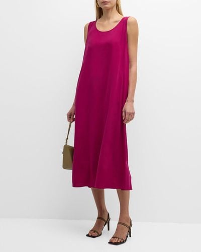 Eileen Fisher Sleeveless Scoop-Neck Crepe Midi Dress - Pink