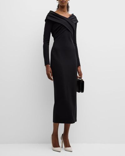 Emporio Armani Off-Shoulder Milano Jersey Midi Dress - Black