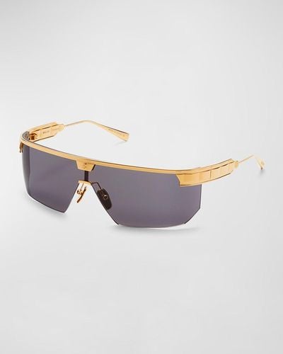 Balmain Major Half-rimmed Titanium Shield Sunglasses - Metallic