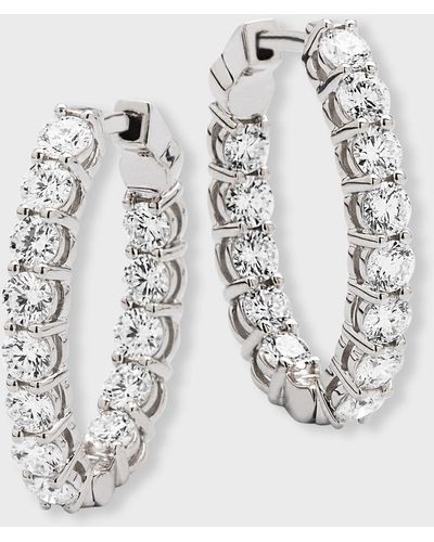 Neiman Marcus 18k White Gold Diamond Oval Hoop Earrings, 2.73tcw - Metallic