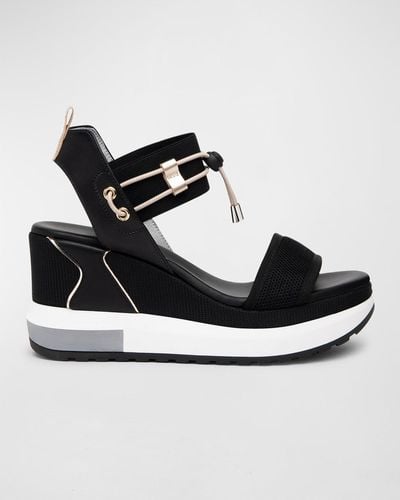 Nero Giardini Platform Wedge Sandals With Bungee Detail - White