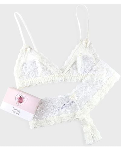 Hanky Panky Honeymoon Lace Crotchless Thong And Bralette Set - White