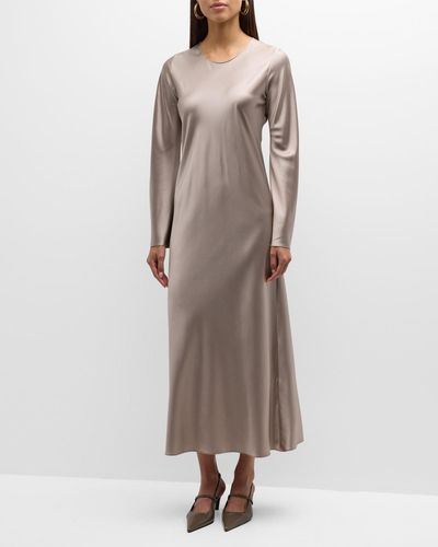 SABLYN Long-Sleeve Silk Midi Dress - Brown