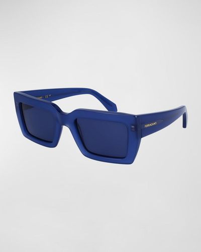 Ferragamo Classic Logo Acetate Rectangle Sunglasses - Blue