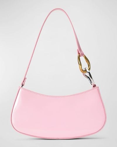 STAUD Ollie Zip Leather Shoulder Bag - Pink
