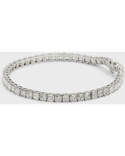 Neiman Marcus 18k White Gold Princess-cut Diamond Bracelet, 7"l - Metallic