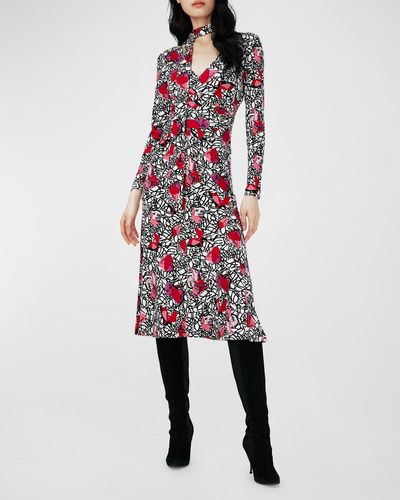 Diane von Furstenberg Marsha Floral-Print Tie-Neck Midi Dress - Multicolor