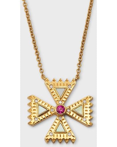 Harwell Godfrey Diamond & Pink Sapphire Small Crux Cross Pendant Necklace - Metallic