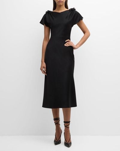 Jason Wu A-Line Midi Dress With Beaded Shoulder Details - Black
