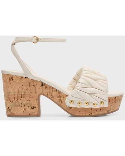 Miu Miu Quilted Leather Ankle-Strap Platform Sandals - White