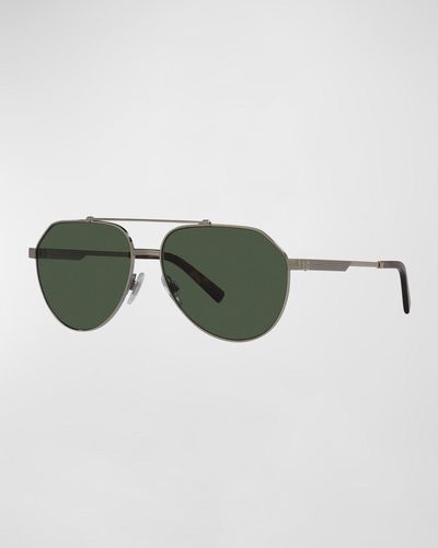 Dolce & Gabbana Polarized Double-Bridge Pilot Sunglasses - Green